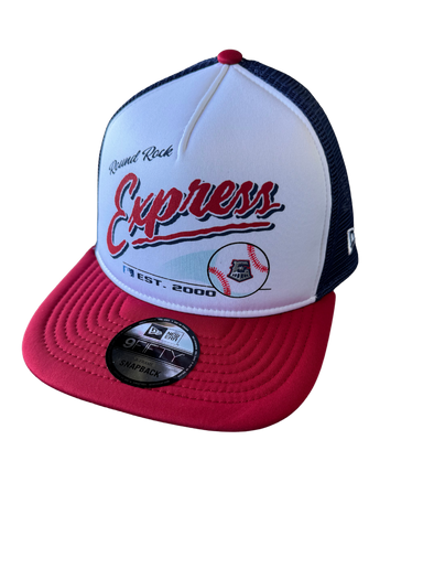 Round Rock Express New Era White/Navy Mesh Retro Script 950